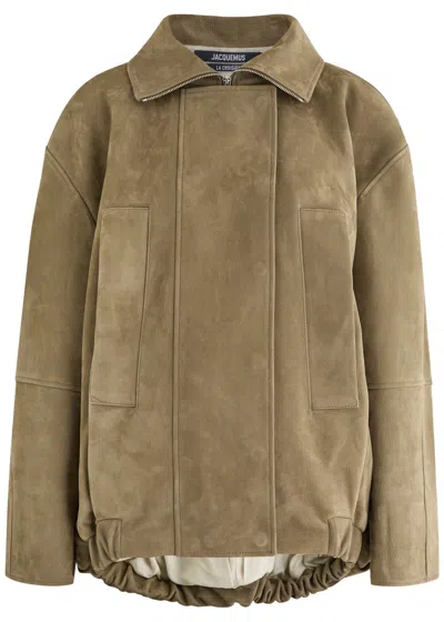 Jacquemus Le Blouson Ciro Cuir Nubuck Jacket In Khaki