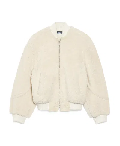 Jacquemus Le Blouson Pilou Shearling Bomber Jacket In Nude