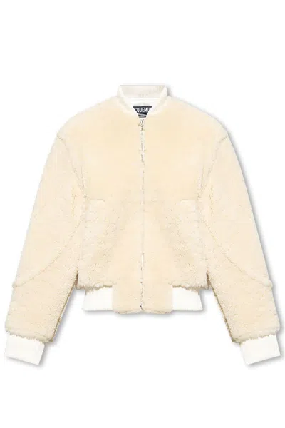 Jacquemus Le Blouson Pilou Lamb Fur Jacket In White