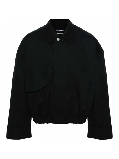 Jacquemus Le Blouson Salti Cotton & Linen Jacket In Black