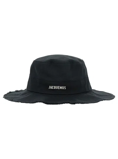 Jacquemus Le Bob Artichaut Black Hat With Metal Logo In Canvas Man