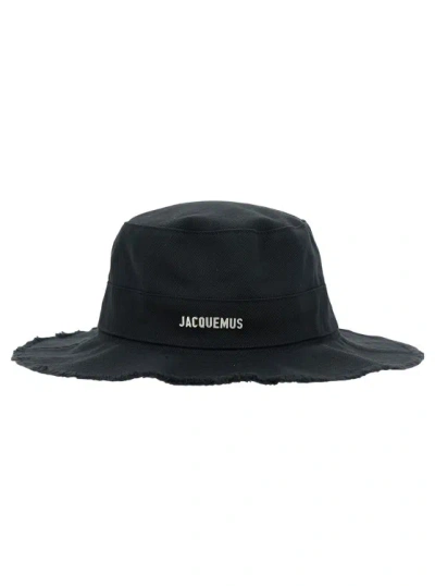 Jacquemus Le Bob Artichaut' Black Hat With Metal Logo In Canvas
