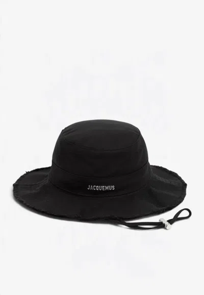 Jacquemus Le Bob Artichaut Frayed Expedition Bucket Hat In Black