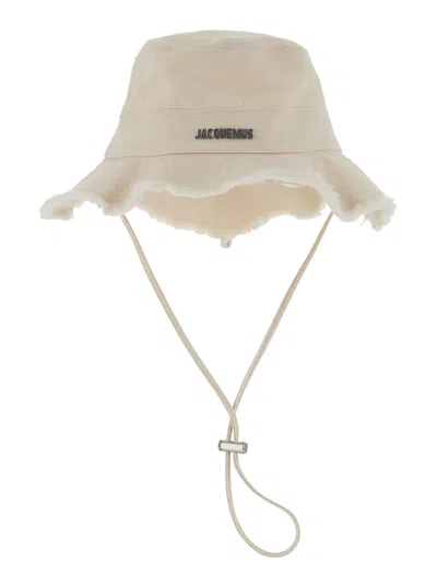 Jacquemus Le Bob Artichaut White Bucket Hat With Logo Patch On The Front In Cotton Woman In Pink