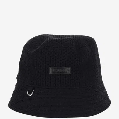 Jacquemus Le Bob Belo Cable Knit Bucket Hat In Black