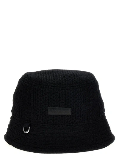 Jacquemus Le Bob Belo Cable Knit Bucket Hat In Black