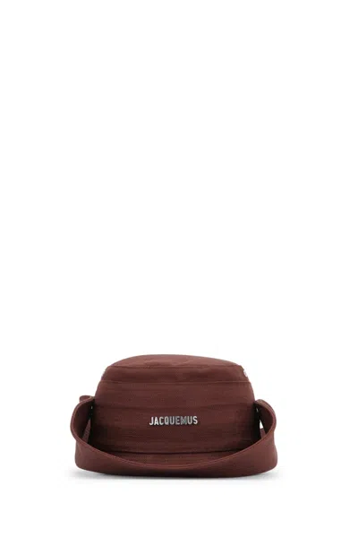 Jacquemus Structured Bucket Hat With Deep Brown Tone And Embroidered Branding In Burgundy