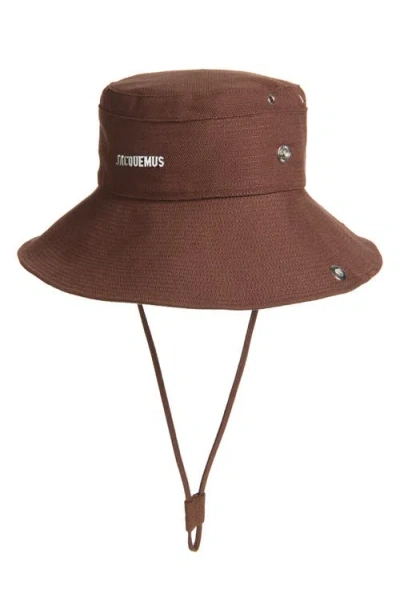Jacquemus Le Bob De-nîmes Cotton Canvas Bucket Hat In Brown