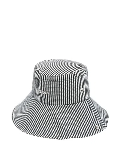Jacquemus Le Bob De-nîmes Striped Denim Bucket Hat In Black