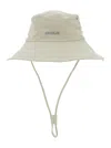 Jacquemus 'le Bob De-nimes' White Bucket Hat With Logo Lettering On The Front And Adjustable Strap In White