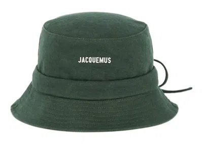 Pre-owned Jacquemus Le Bob Gadjo Bow Knotted Bucket Hat In Dark Green