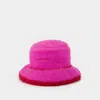 Jacquemus Le Bob Neve Embroidered Striped Faux Fur Bucket Hat In Pink