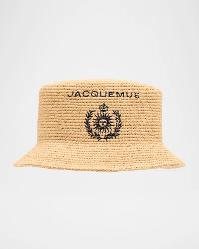 Jacquemus Le Bob Pesco Raffia Bucket Hat In Brown