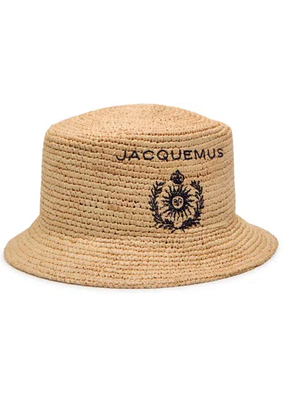 Jacquemus Le Bob Pesco Straw Bucket Hat In Natural