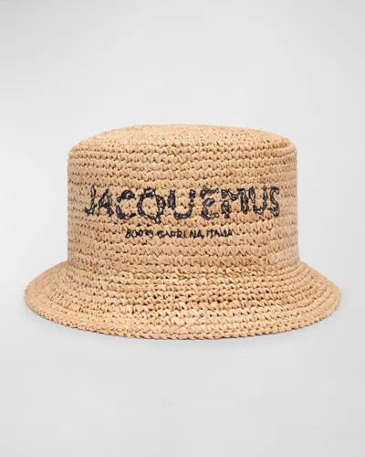 Jacquemus Le Bob Pesco Straw Bucket Hat In Natural