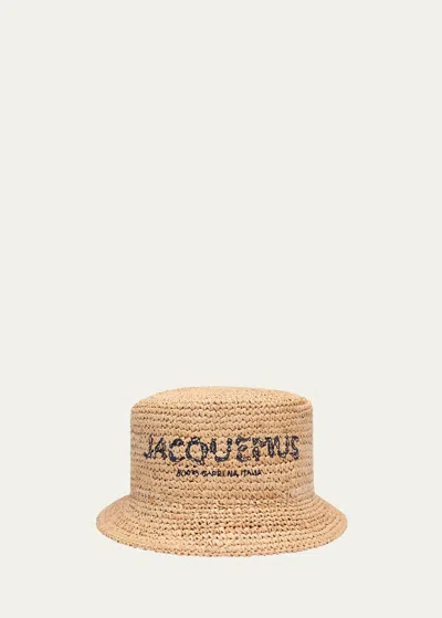Jacquemus Le Bob Pesco Woven Raffia & Straw Bucket Hat In Natural