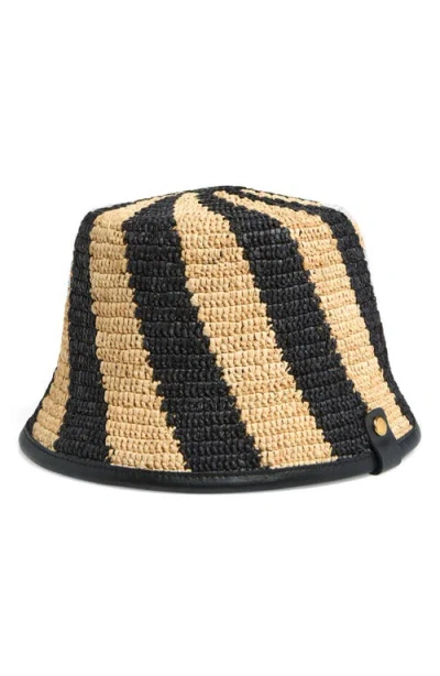 Jacquemus Le Bob Soli Leather & Raffia Bucket Hat In Black