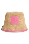 Jacquemus Le Bob Soli Leather & Raffia Bucket Hat In Neon Pink