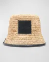 Jacquemus Le Bob Soli Raffia & Black Leather Bucket Hat In Black
