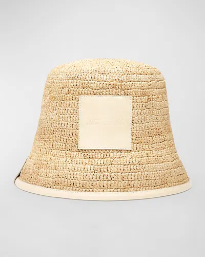 JACQUEMUS LE BOB SOLI RAFFIA & BLACK LEATHER BUCKET HAT
