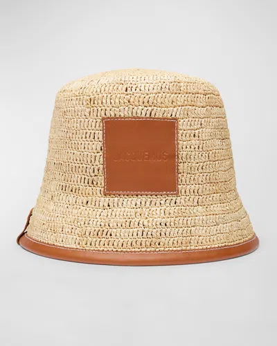 Jacquemus Le Bob Soli Raffia & Brown Leather Bucket Hat