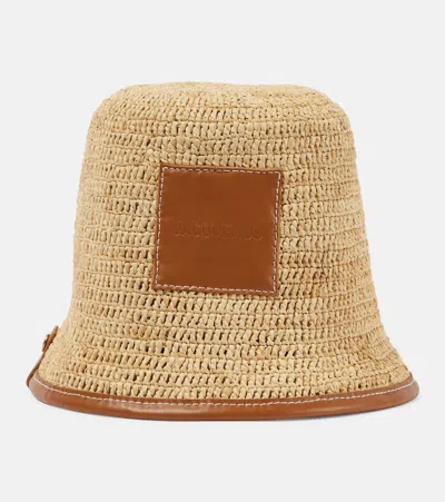 Jacquemus Le Bob Soli Raffia Bucket Hat In Beige