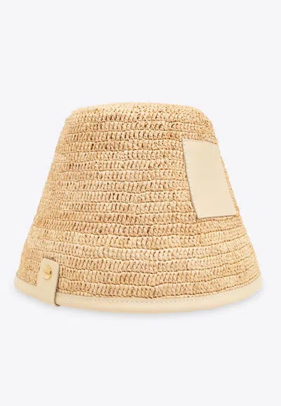 Jacquemus Le Bob Soli Raffia Bucket Hat In Sand