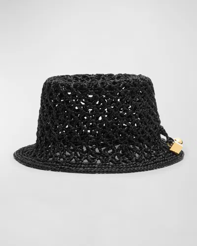 Jacquemus Le Bob Spiaggia Woven Raffia Bucket Hat In Black
