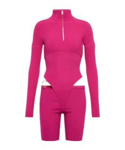 Jacquemus Le Body Bormio Knit Bodysuit In Pink