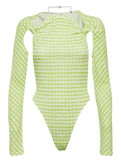 Pre-owned Jacquemus Le Body Nodi Checked Bodysuit In Green
