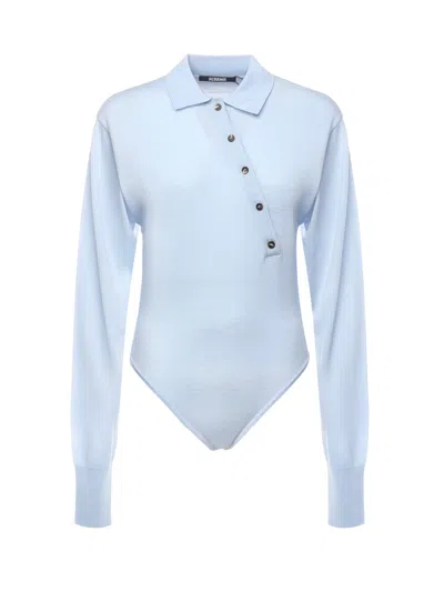 Jacquemus Le Body Tordu Wool Bodysuit In Blue