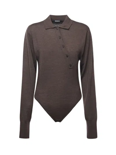 Jacquemus Le Body Tordu Wool Bodysuit In Brown