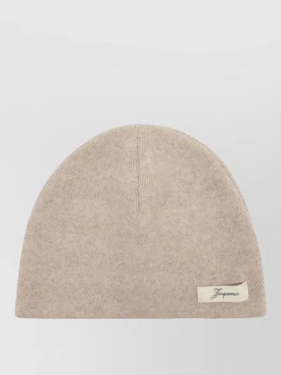 Jacquemus Le Bonnet Chevron Wool Ribbed Hat In Neutral