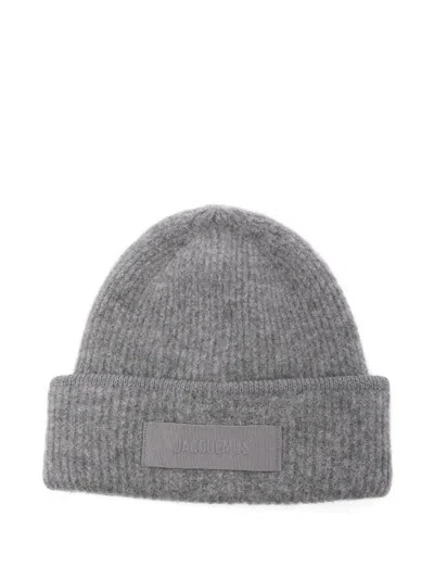 Jacquemus Le Bonnet Gros Grain Beanie Hat In Gray