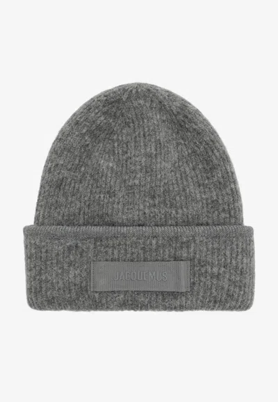 Jacquemus Le Bonnet Gros Grain Ribbed Knit Beanie In Gray