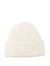Jacquemus Ribbed White Beanie With Subtle Logo Detailing In White