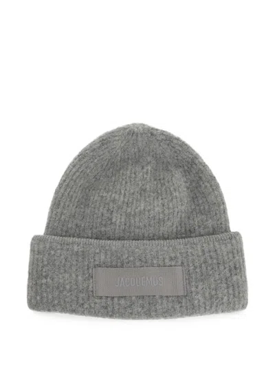 Jacquemus Le Bonnet Logo-patch Beanie Hat In Metallic