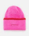 Jacquemus Le Bonnet Neve Tech Hairy Beanie Hat In Rose