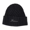 Jacquemus Le Bonnet Tourni Grey Beanie With Turn-up Brim And Logo Lettering On The Front In Wool Man In Black