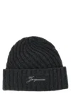 Jacquemus Ribbed Cashmere And Wool Beanie Hat In Gray