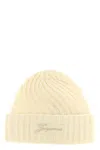 Jacquemus Off White Le Bonnet Tourni Beanie Cap In Neutral