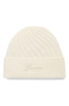 Jacquemus Womens Off-white Tourni Ribbed Cashmere And Wool Beanie In Neutral