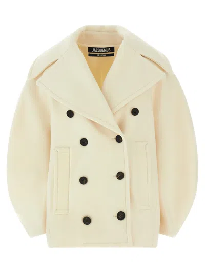 Jacquemus Le Caban Ovalo Coat In White