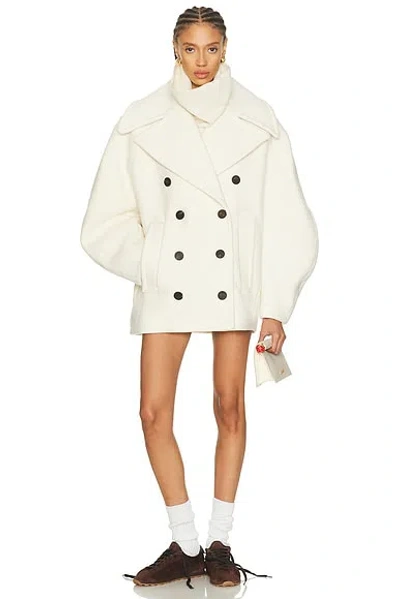 Jacquemus Double-breasted Virgin Wool Coat With Wide Lapel In White
