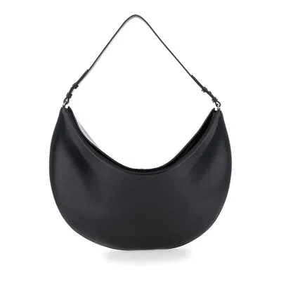 Jacquemus Le Calisso Rond Large Black Shoulder Bag With Adjustable Strap And Embossed Logo In Leathe