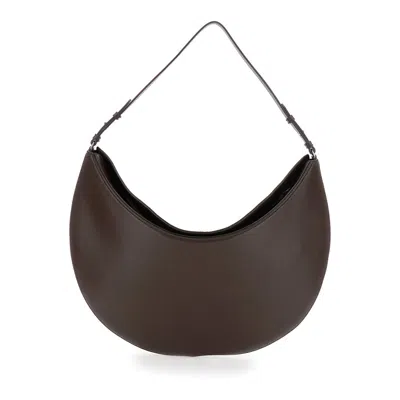 Jacquemus Le Calisso Rond Large Brown Shoulder Bag With Adjustable Strap And Embossed Logo In Leathe