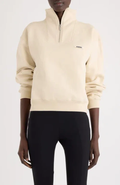 Jacquemus Le Camionneur Gros Grain Cotton Fleece Quarter Zip Pullover In Neutral