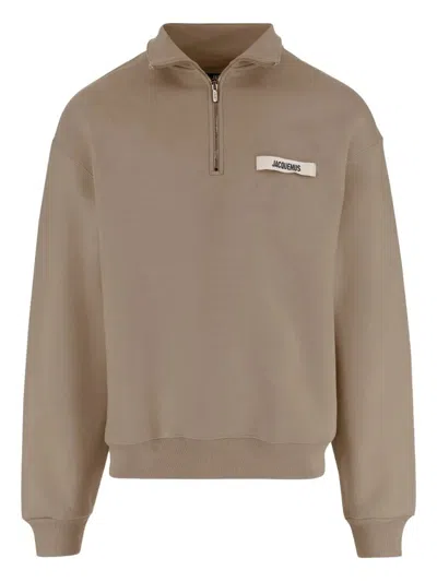 Jacquemus Le Camionneur Gros Grain Polo Neck Sweatshirt In Brown