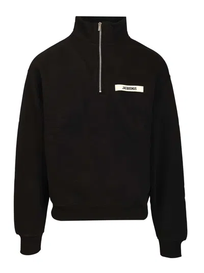 Jacquemus Men Zippered Turtleneck Sweatshirt In Black