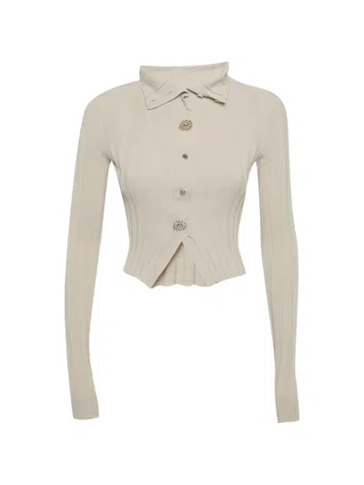 Pre-owned Jacquemus Le Cardigan Bando Rib-knit Cardigan In Neutral